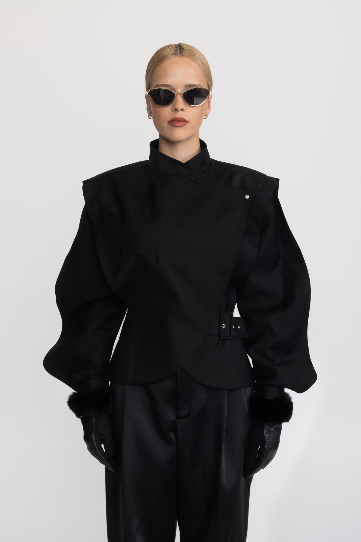 Veste portefeuille structurée à manches ballon - Noir