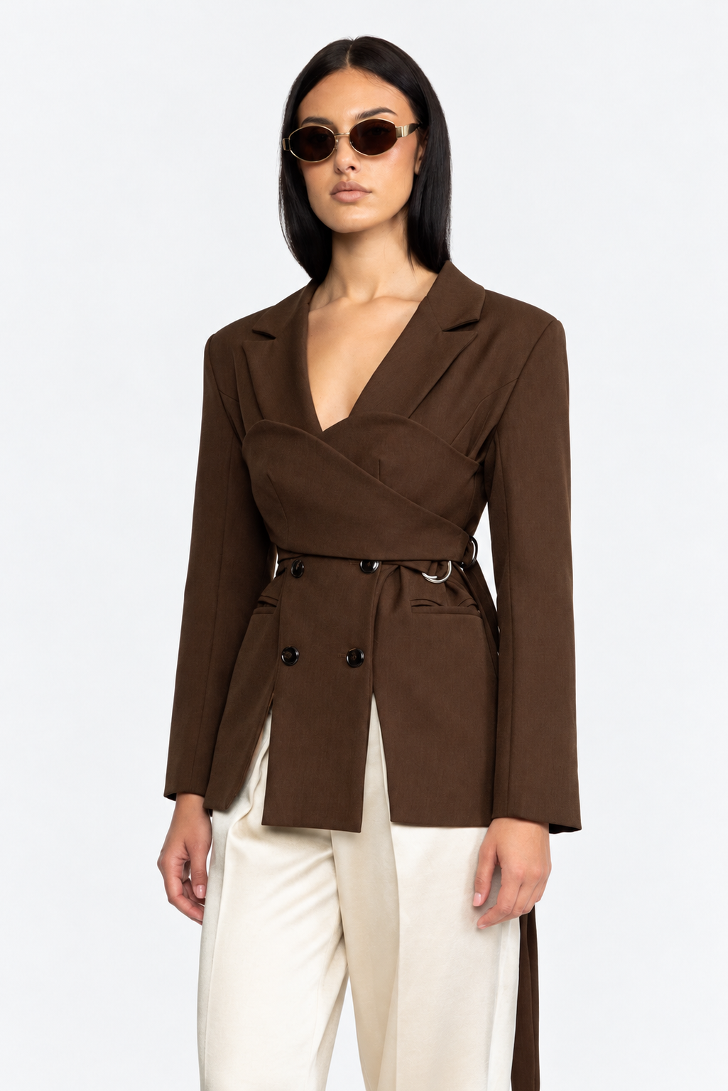 Blazer croisé portefeuille bustier - marron