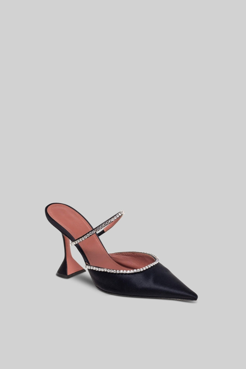 Talons en satin de soie avec strass - Noir