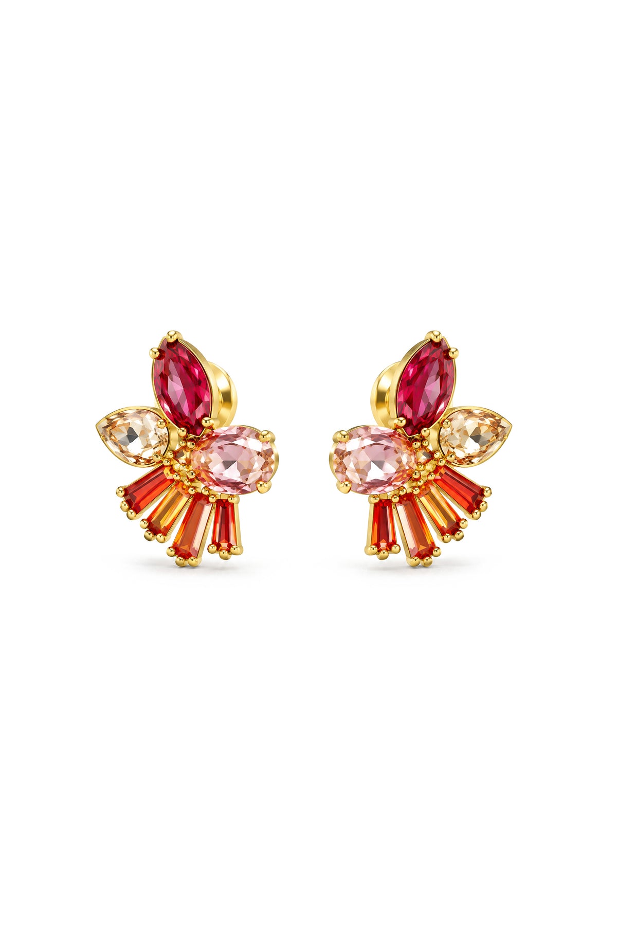 Boucles d’oreilles puces grappe de cristaux multicolores - or