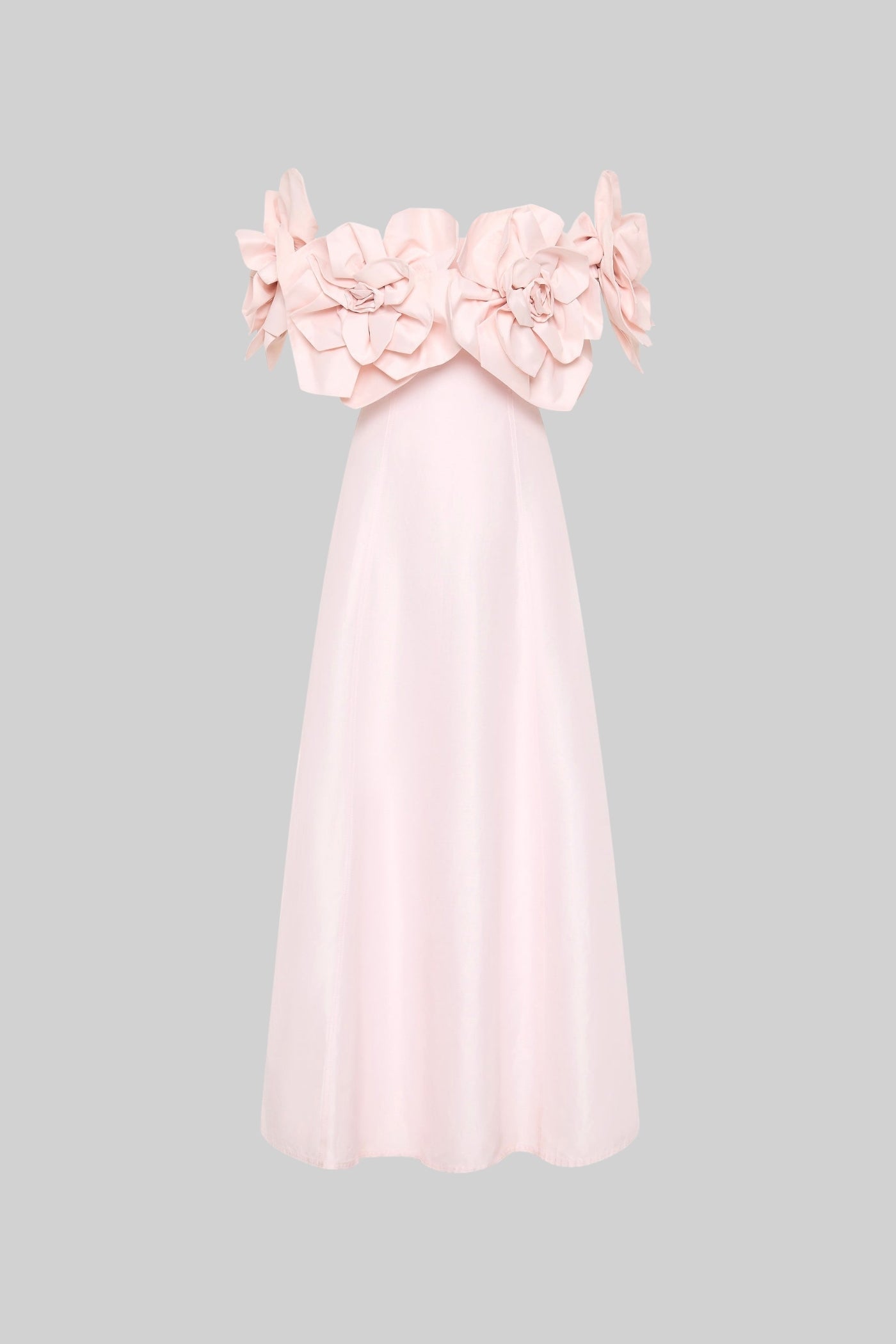 Robe midi épaules dénudées avec grands accents floraux en tissu - Rose