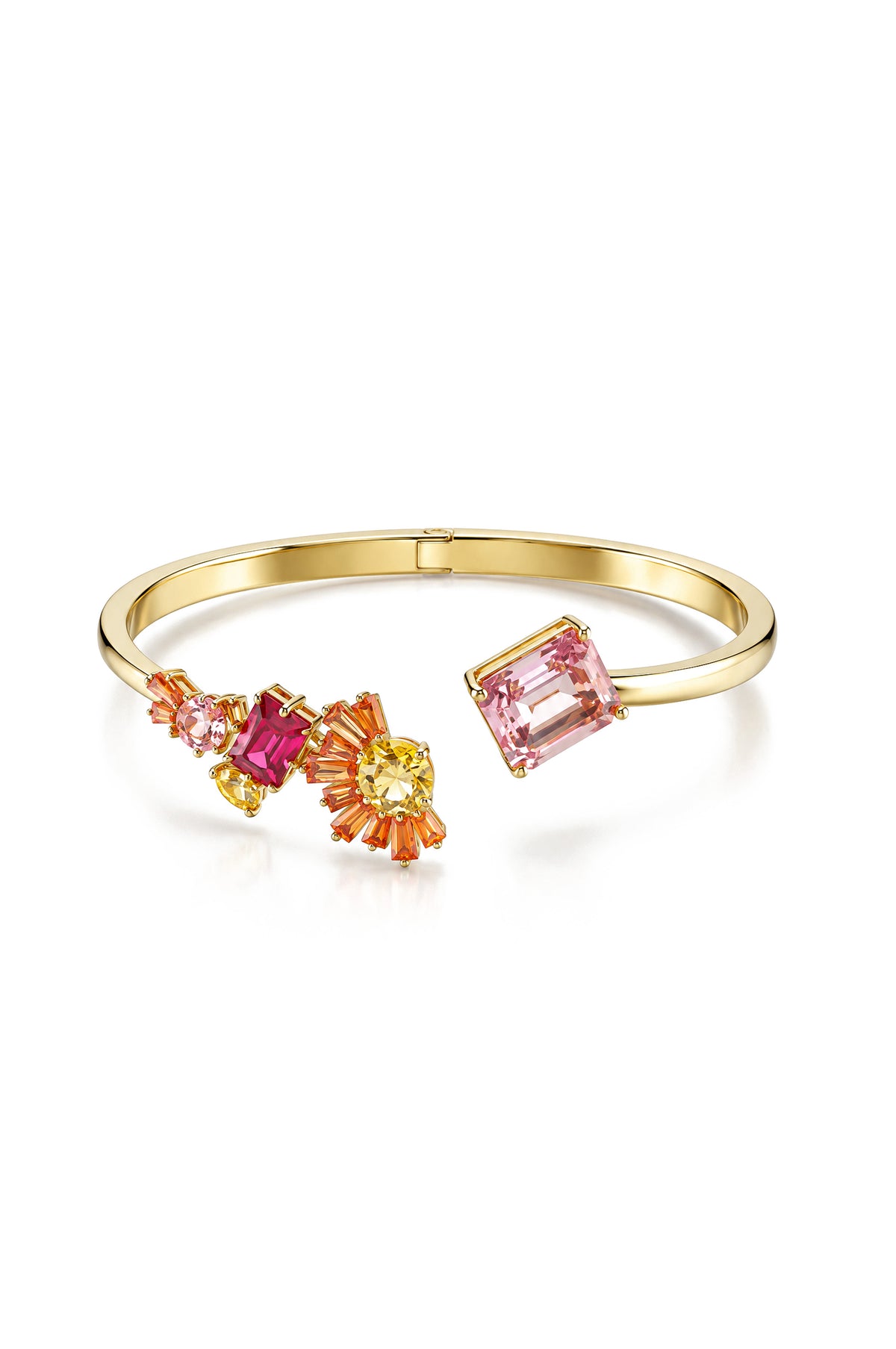 Bracelet manchette à grappes de cristaux multicolores - doré