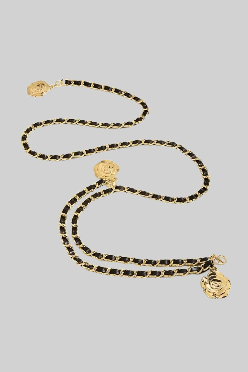 Ceinture à pendentif doré en cuir vegan - Noir