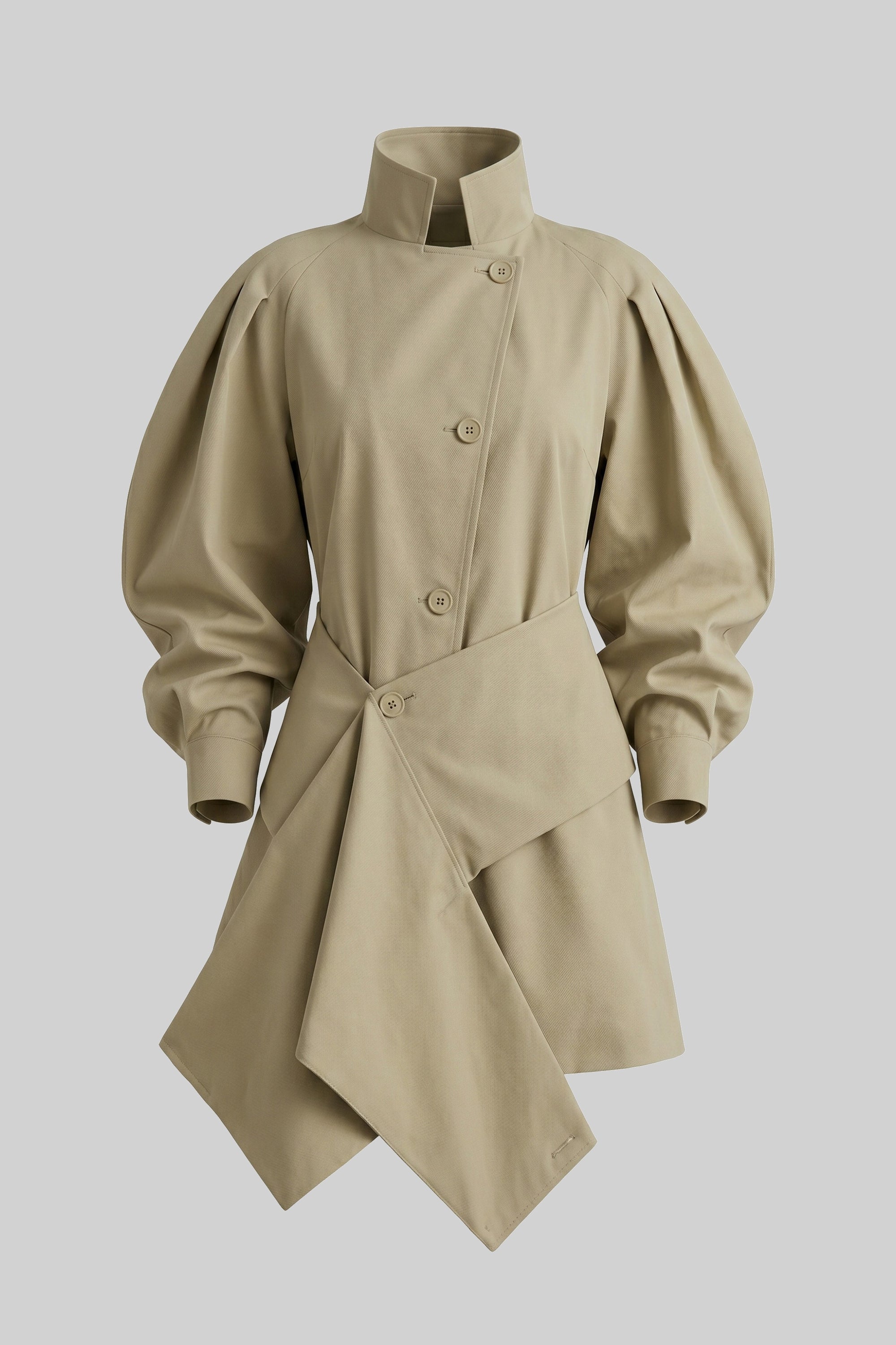 Veste oversize à manches ballon avec ceinture et ourlet asymétrique - kaki