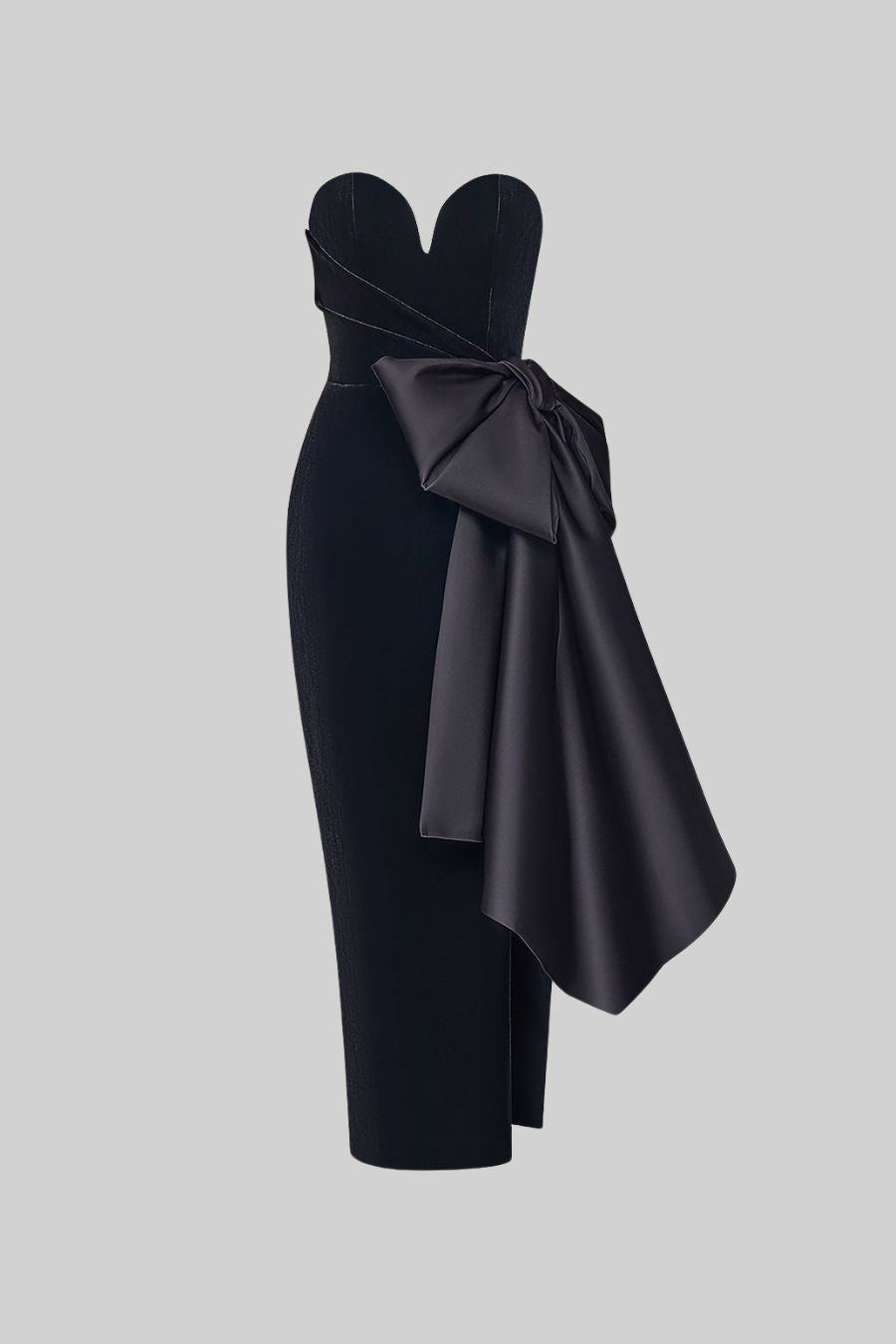 Robe élégante sans bretelles avec nœud en satin drapé - Noir