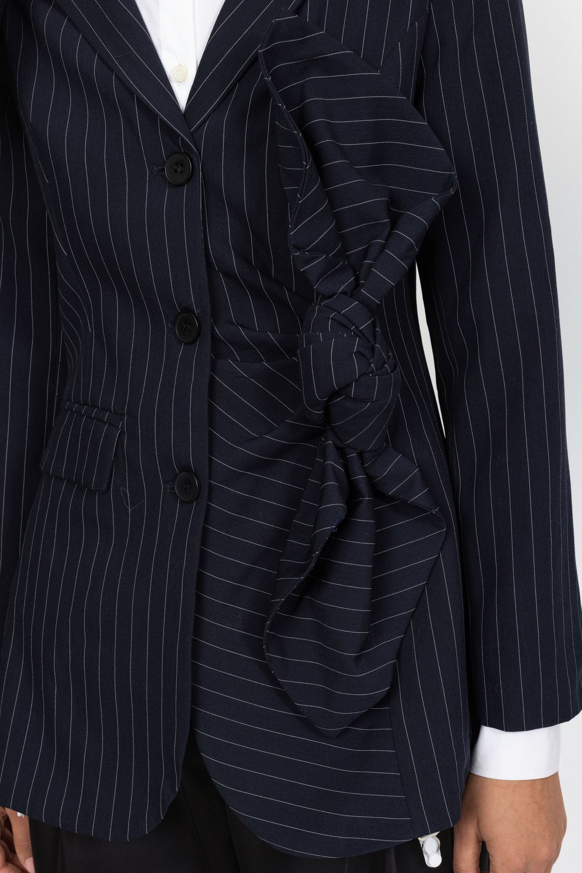 Pinstripe Knotted Bow Blazer - Navy