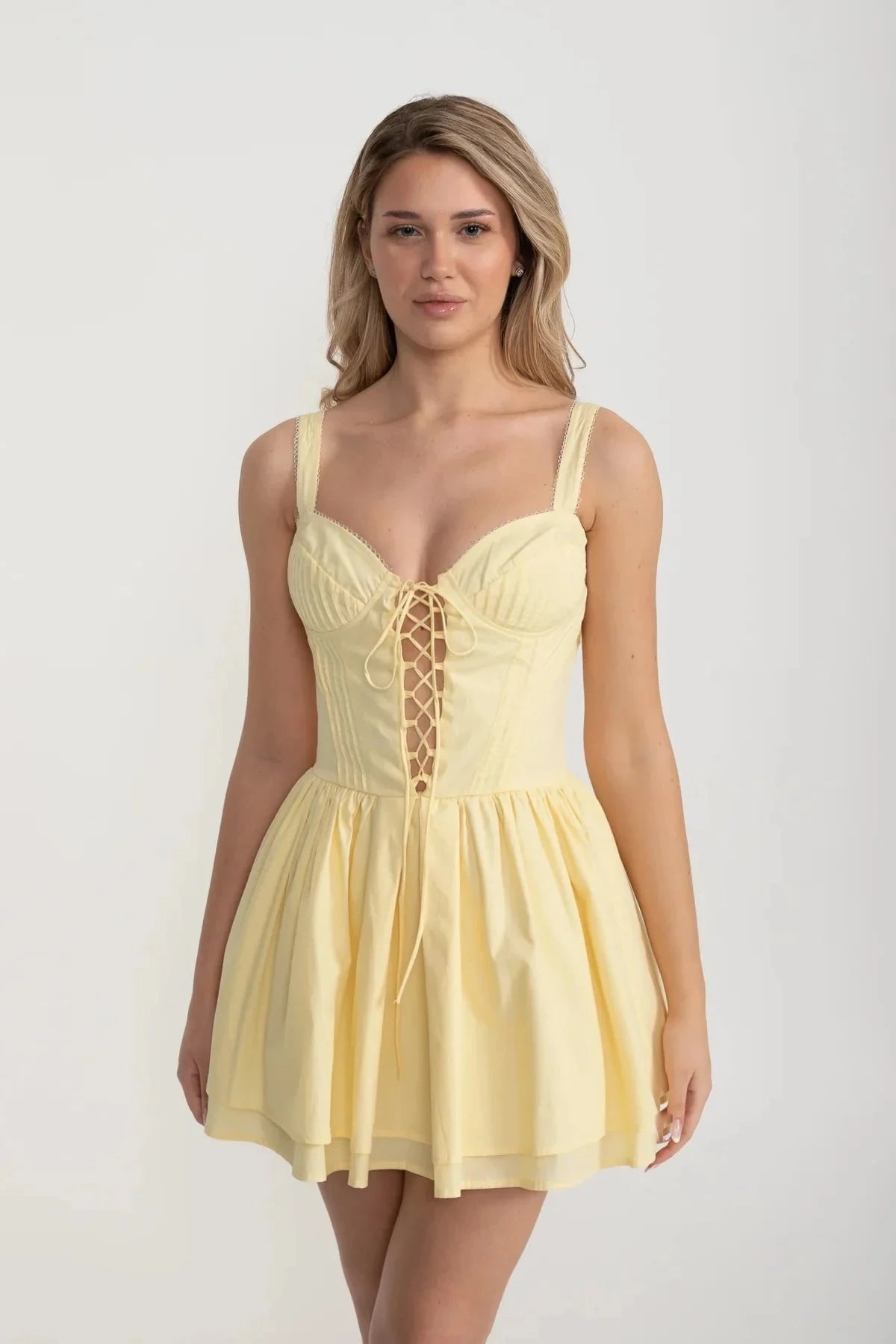 Robe sans manches style corset avec laçage sur le devant - Jaune