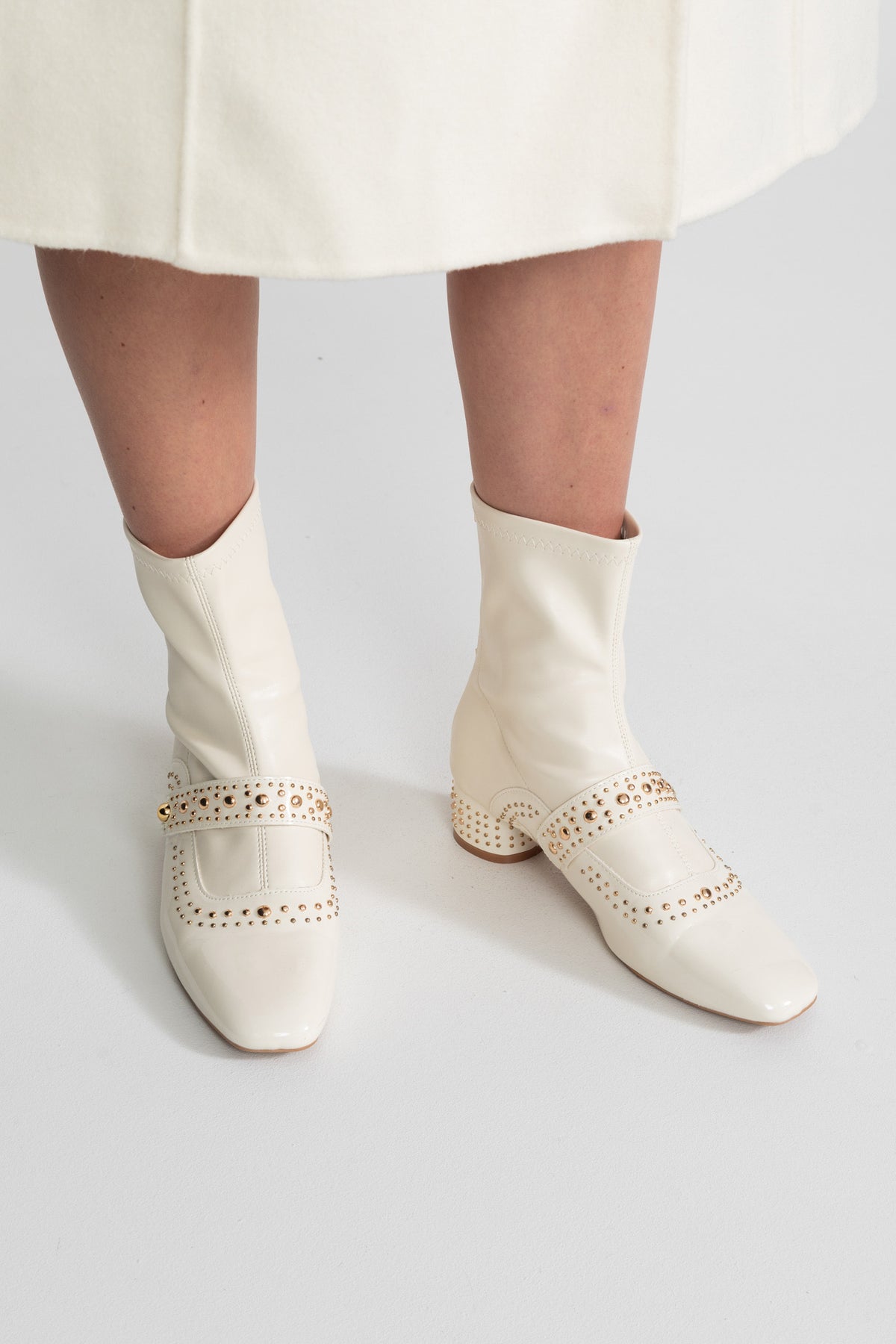 Studded Ankle Boots With Strap Detail – Ivoire