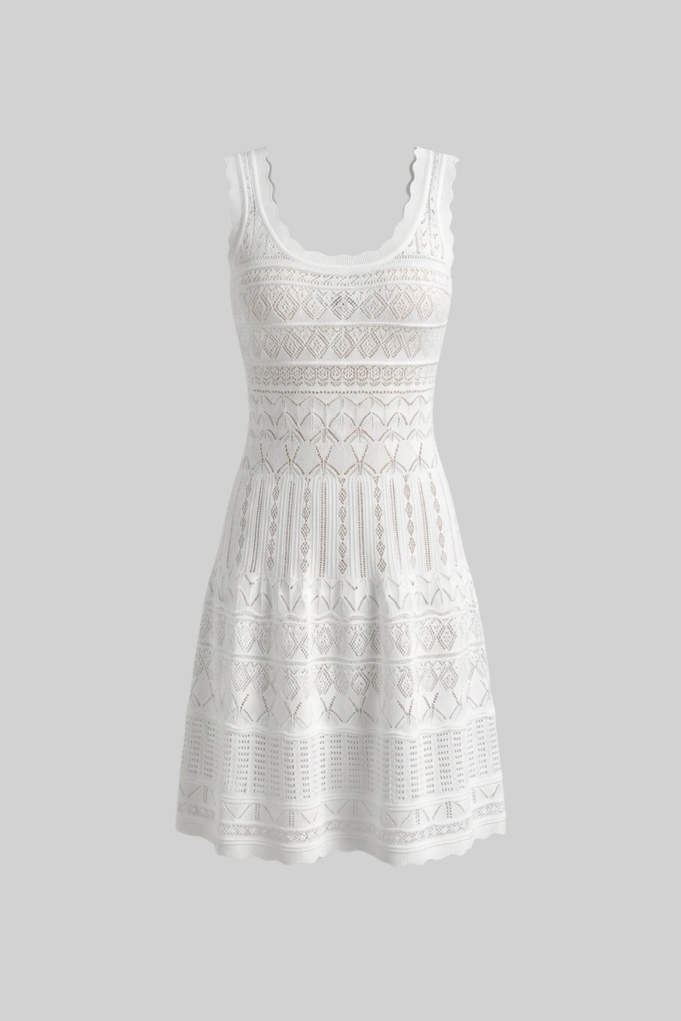 Sleeveless Mini Dress With Scalloped Lace Trim - White