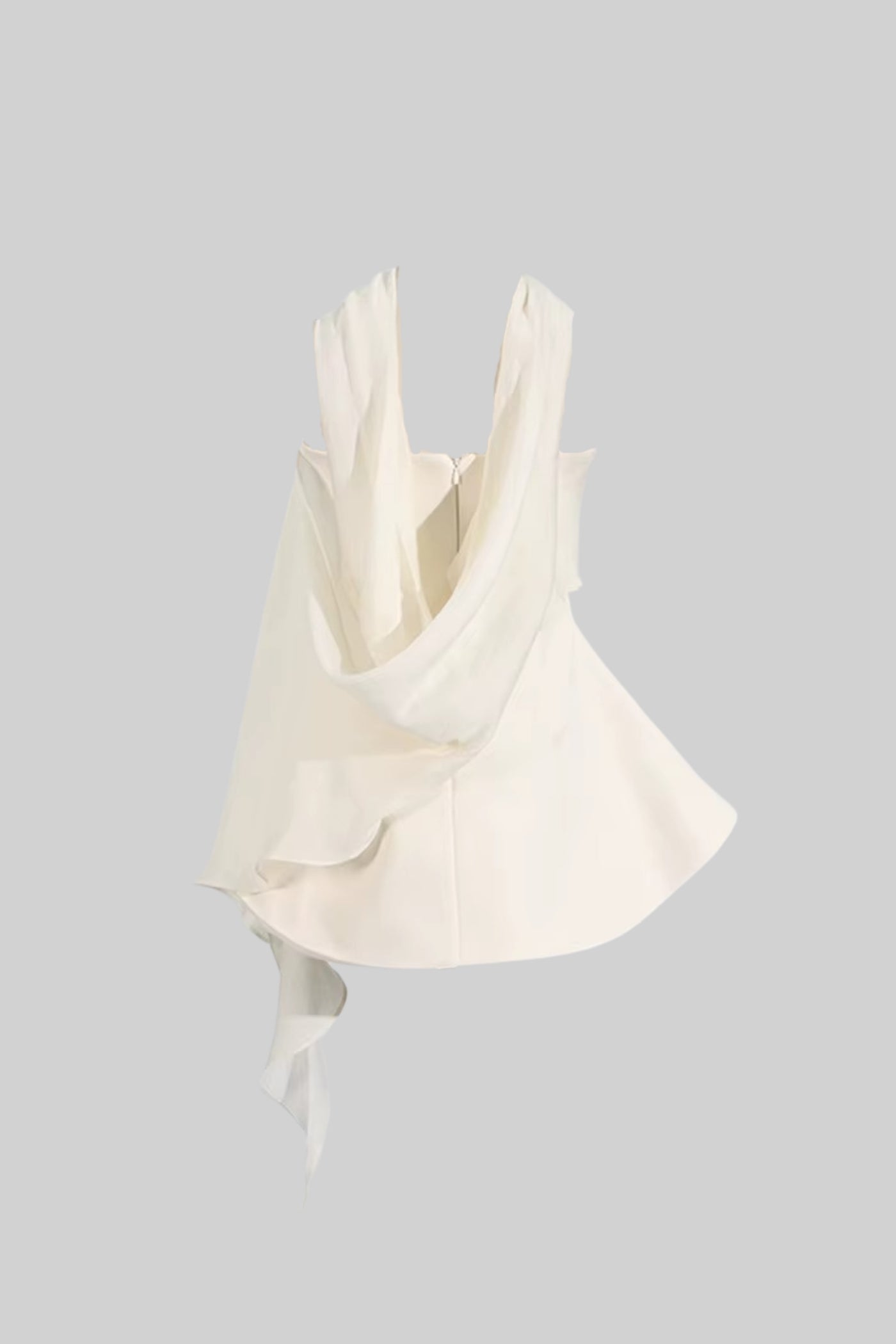 Robe Mini Ajustée Sans Bretelles Avec Jupe Évasée Et Écharpe Drapée Attachée - Ivoire