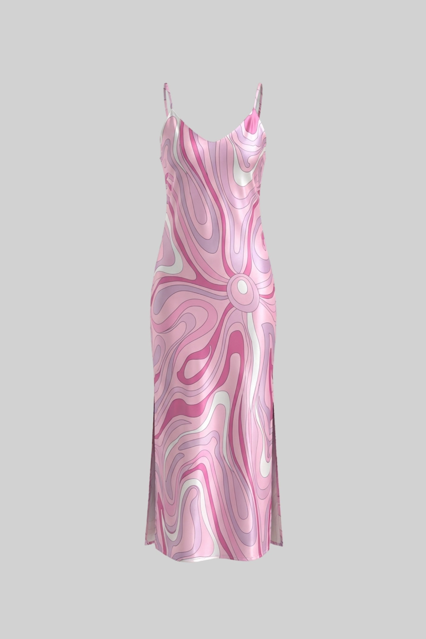 Robe Midi Imprimée à Bretelles avec Motif Tourbillonnant Abstrait - Rose