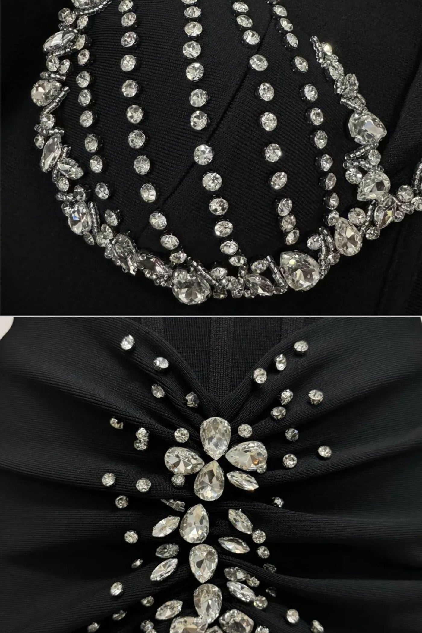 Robe Corset Ornée de Cristaux avec Corsage Structuré – Noir