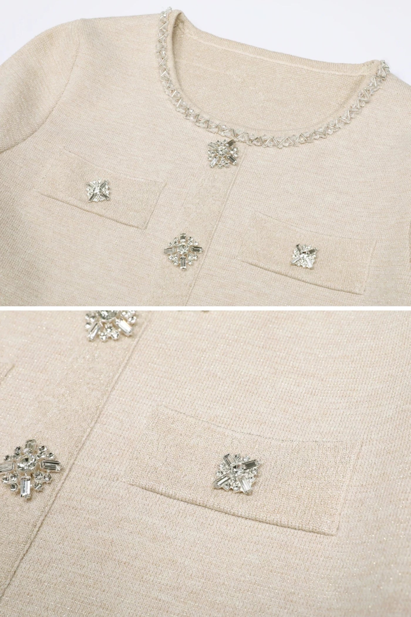 Ensemble coordonné en maille à manches longues avec embellissements scintillants - Beige