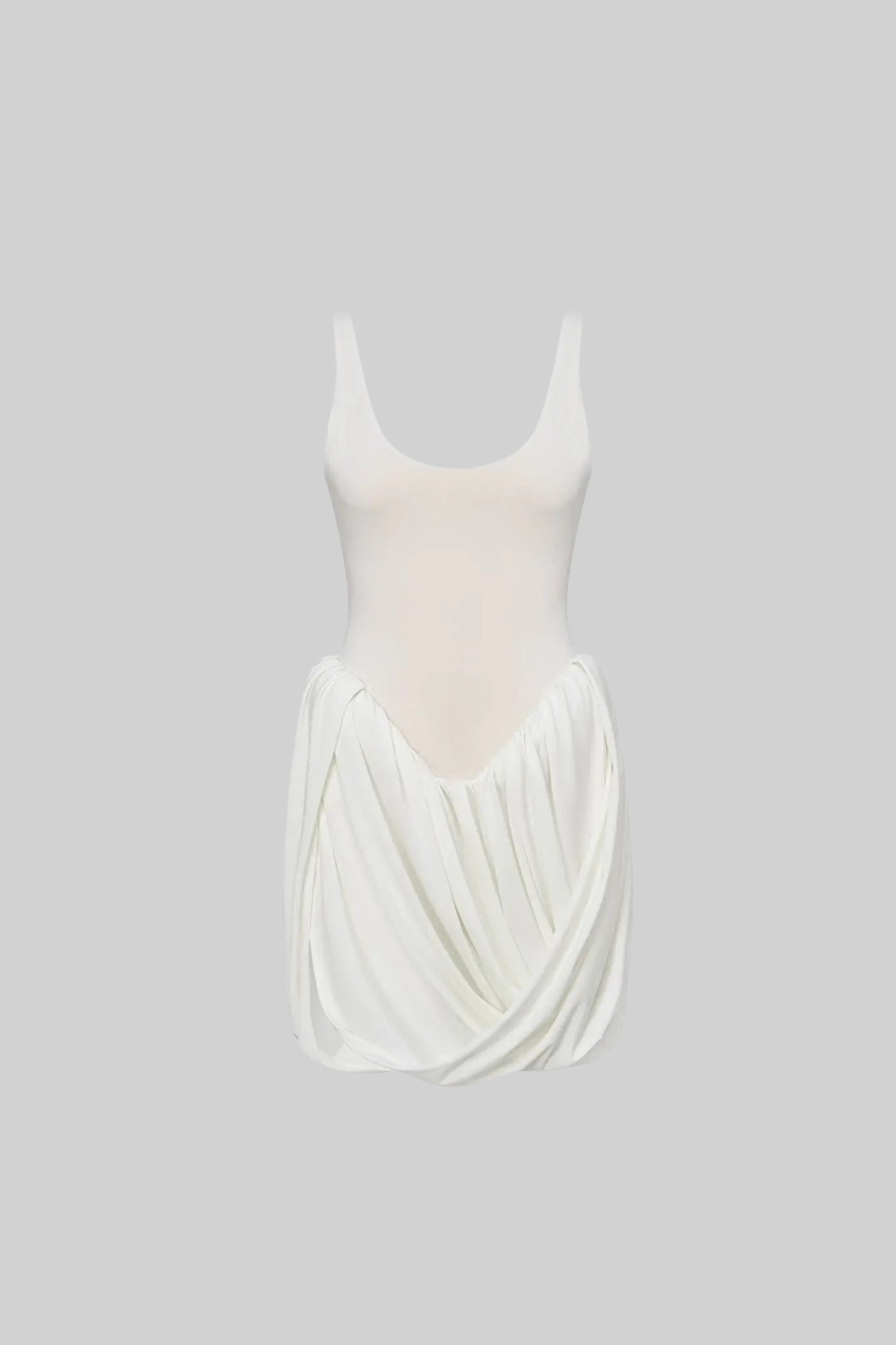 Draped Mini Dress With Sculptural Skirt And Side Slit - White