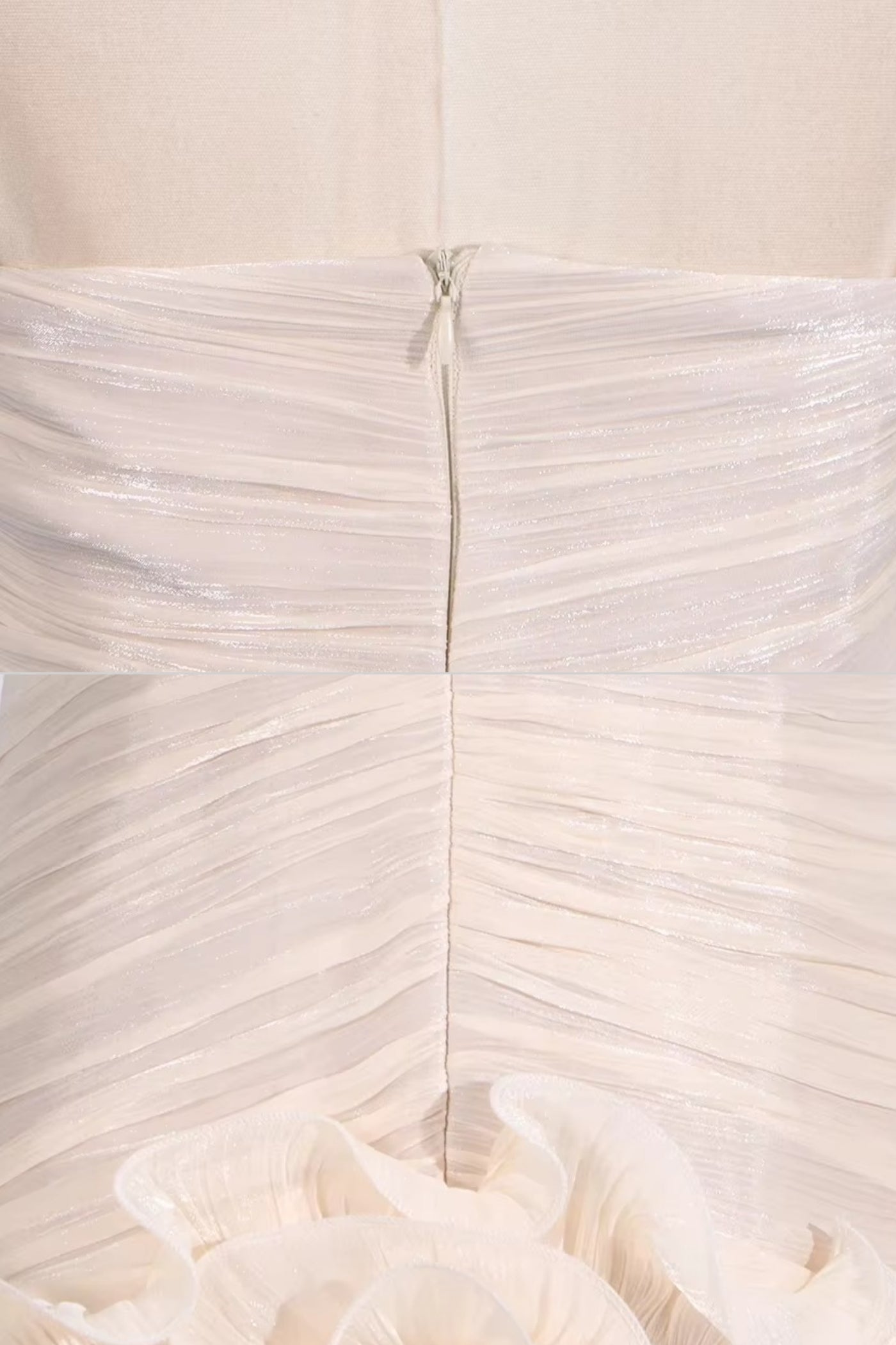 Robe élégante froncée avec corsage ajusté et taille à volants - Ivoire