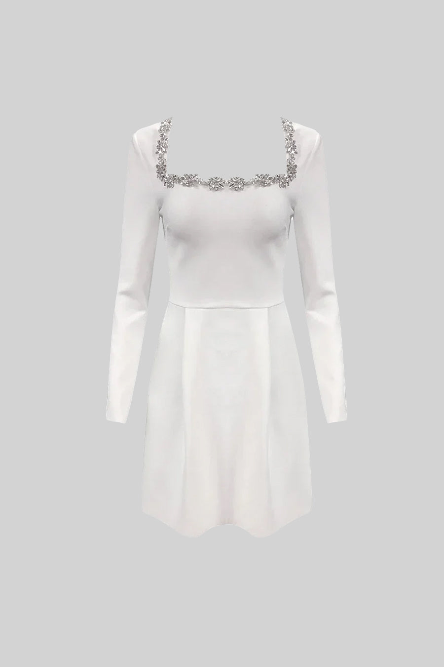 Robe élégante à encolure carrée avec détails floraux argentés - Blanc
