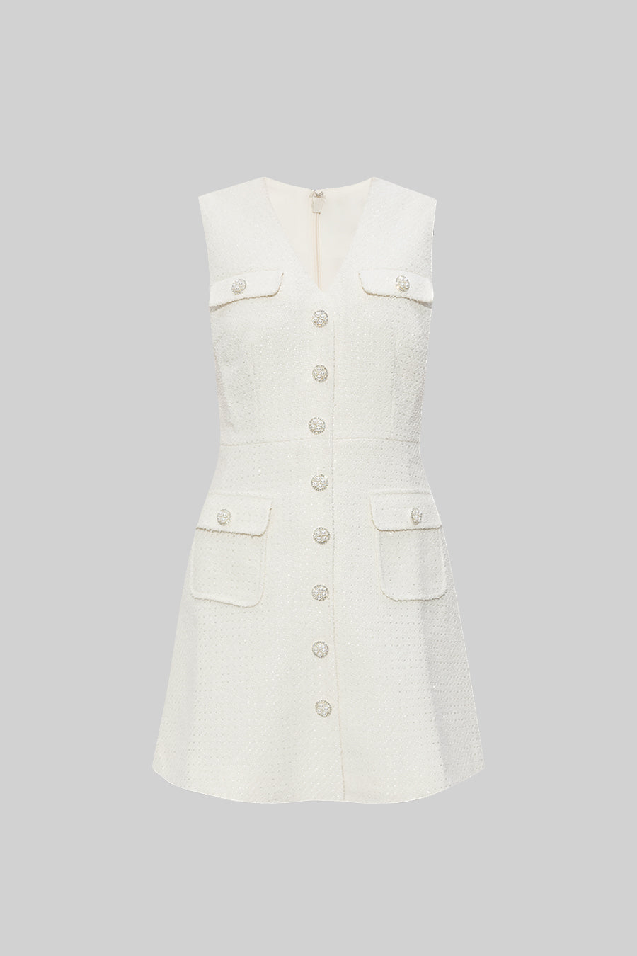 Robe sans manches texturée avec accents de boutons en perle - Blanc