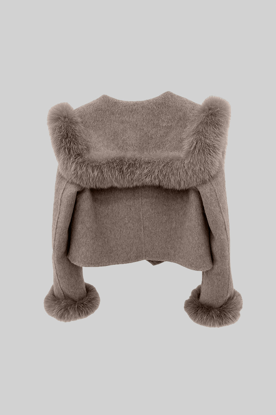 Veste Cropped Croisée à Double Boutonnage avec Ornement de Col en Fourrure - Marron