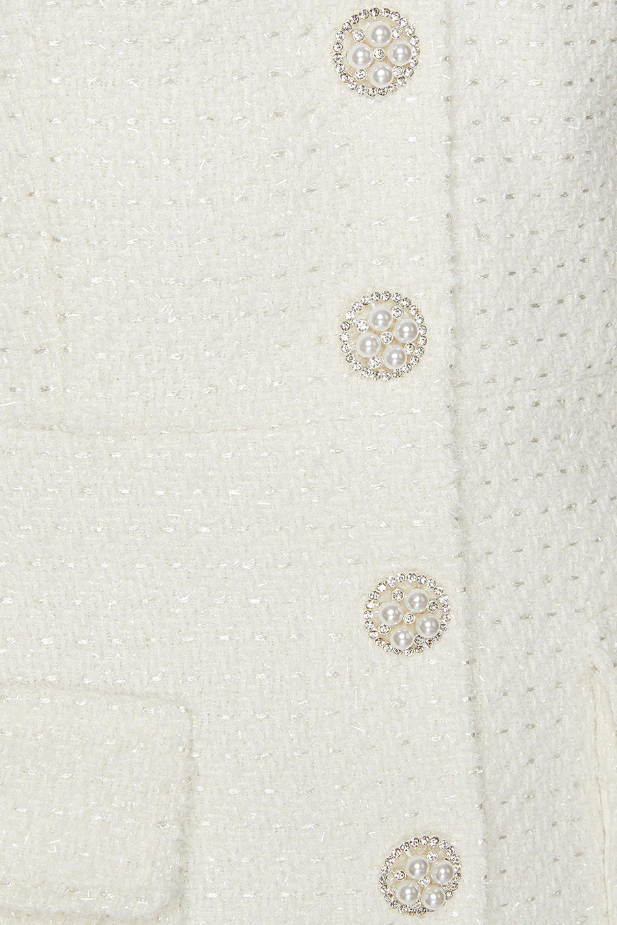 Robe sans manches texturée avec accents de boutons en perle - Blanc
