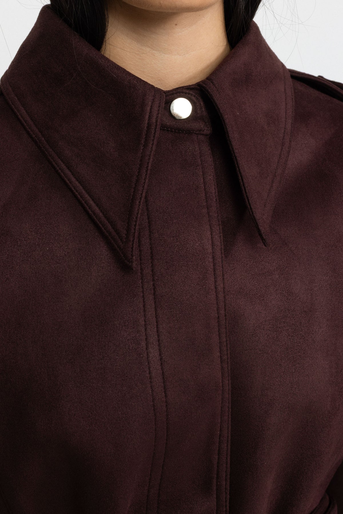 Cape-jacket en daim ceinturée - bordeaux