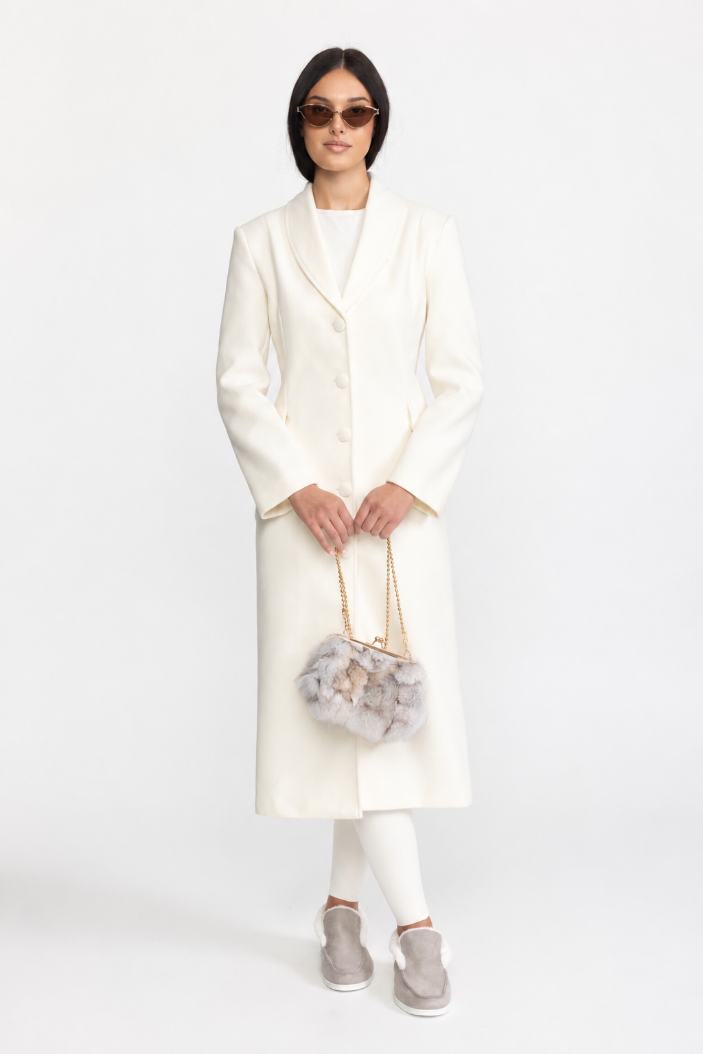 Manteau long structuré à épaules sculptées - Off-White