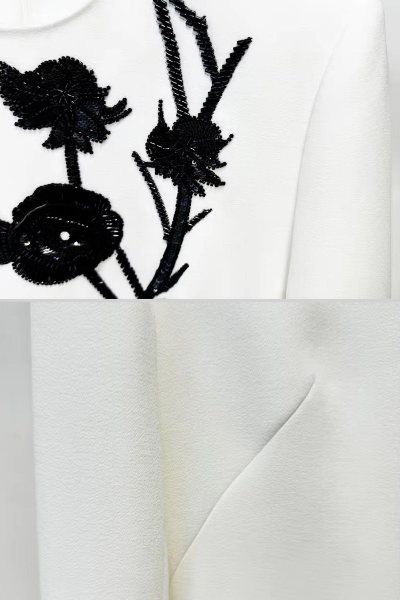 Robe Mini à Manches Longues avec Broderie Florale Contrastante - Blanc