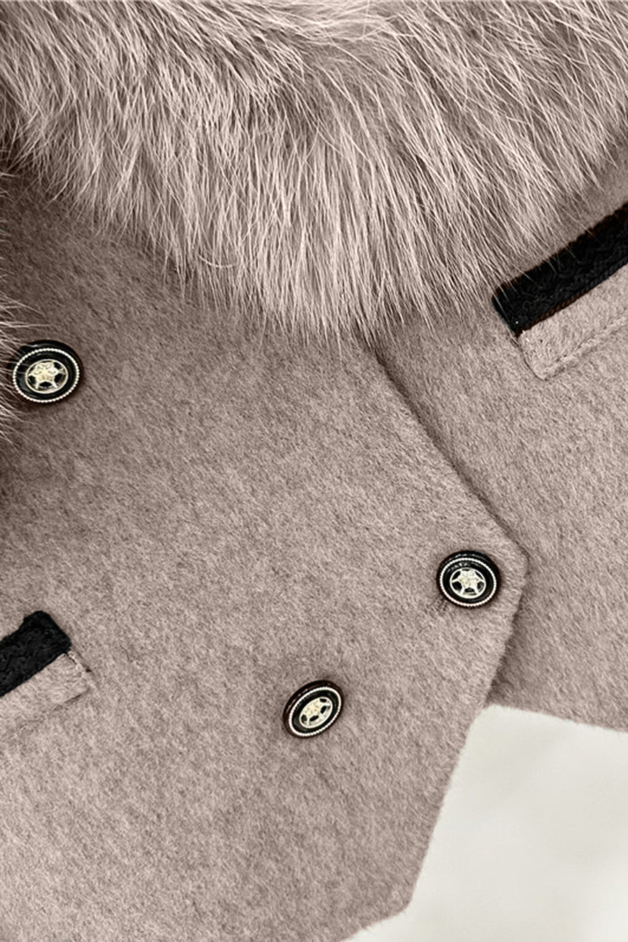 Veste Cropped Croisée à Double Boutonnage avec Ornement de Col en Fourrure - Marron