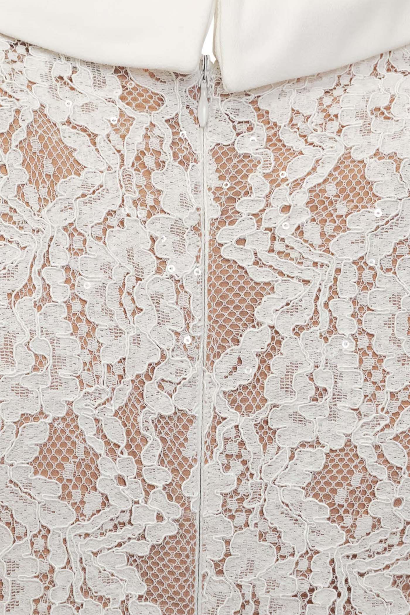 Robe élégante à manches courtes en dentelle avec ceinture assortie à la taille - Blanc