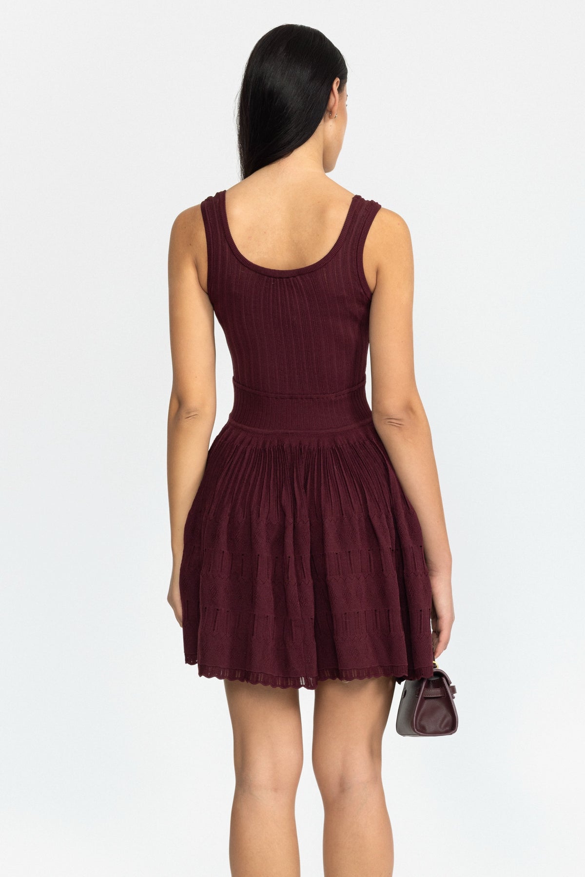 Robe mini patineuse en maille pointelle - bordeaux