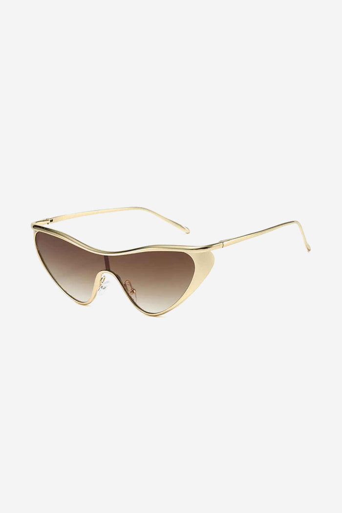 Lunettes de soleil futuristes œil de chat avec monture dorée – Marron