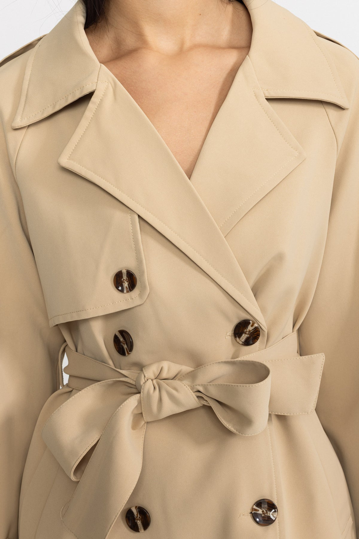 Pleated Back Belted Trench Coat - Khaki
