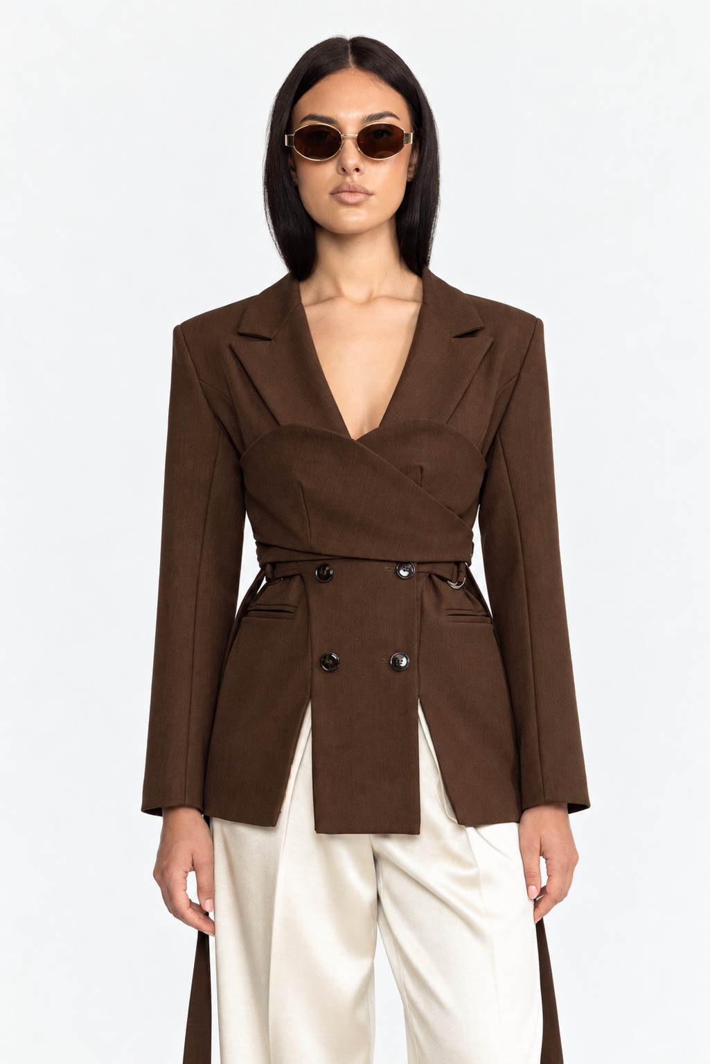 Blazer croisé portefeuille bustier - marron