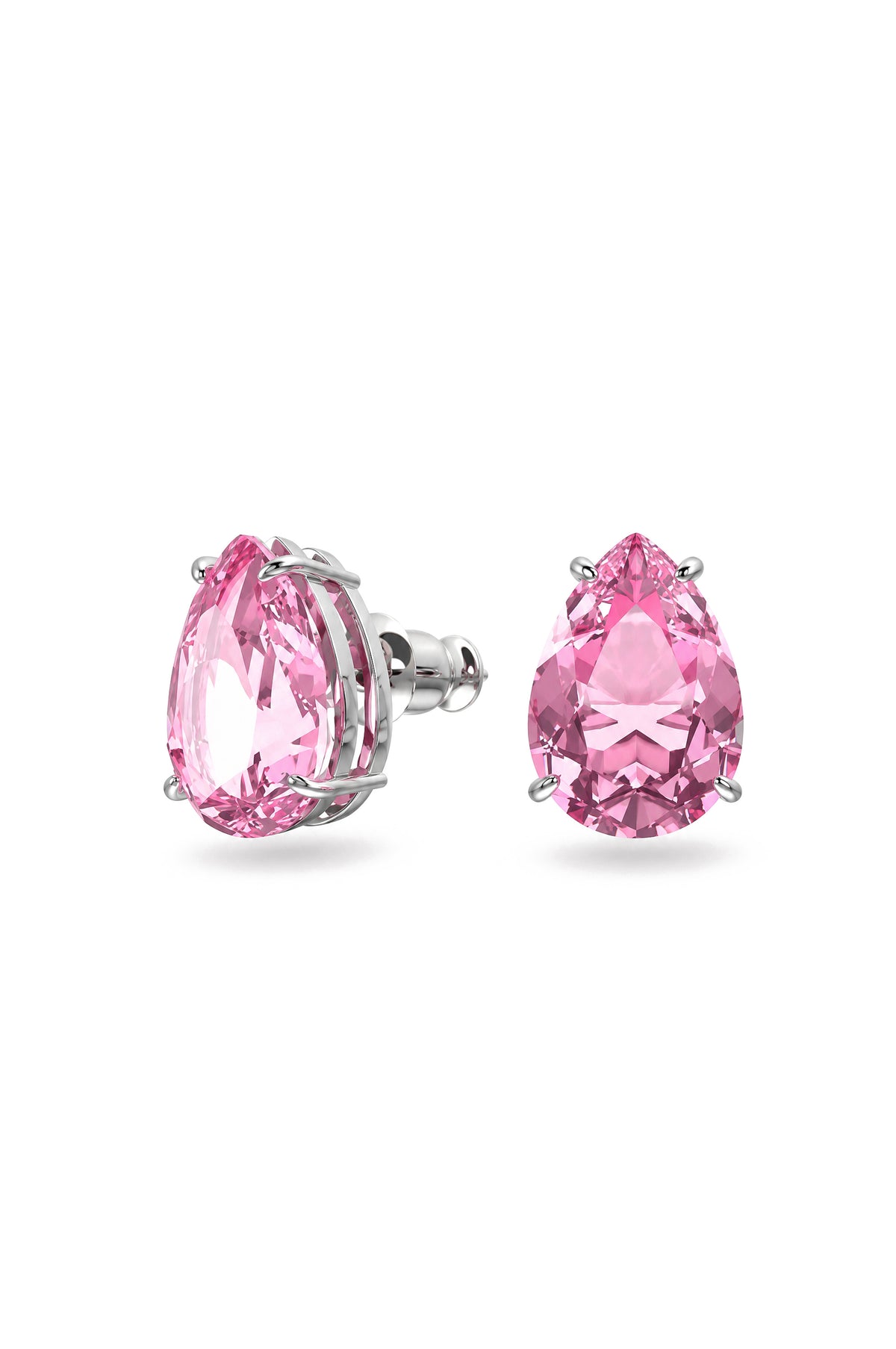Pink Crystal Teardrop Stud Earrings - Pink
