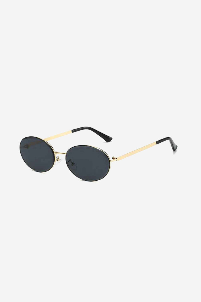 Lunettes de soleil ovales fines avec monture en métal poli et plaquettes de nez réglables – Noir