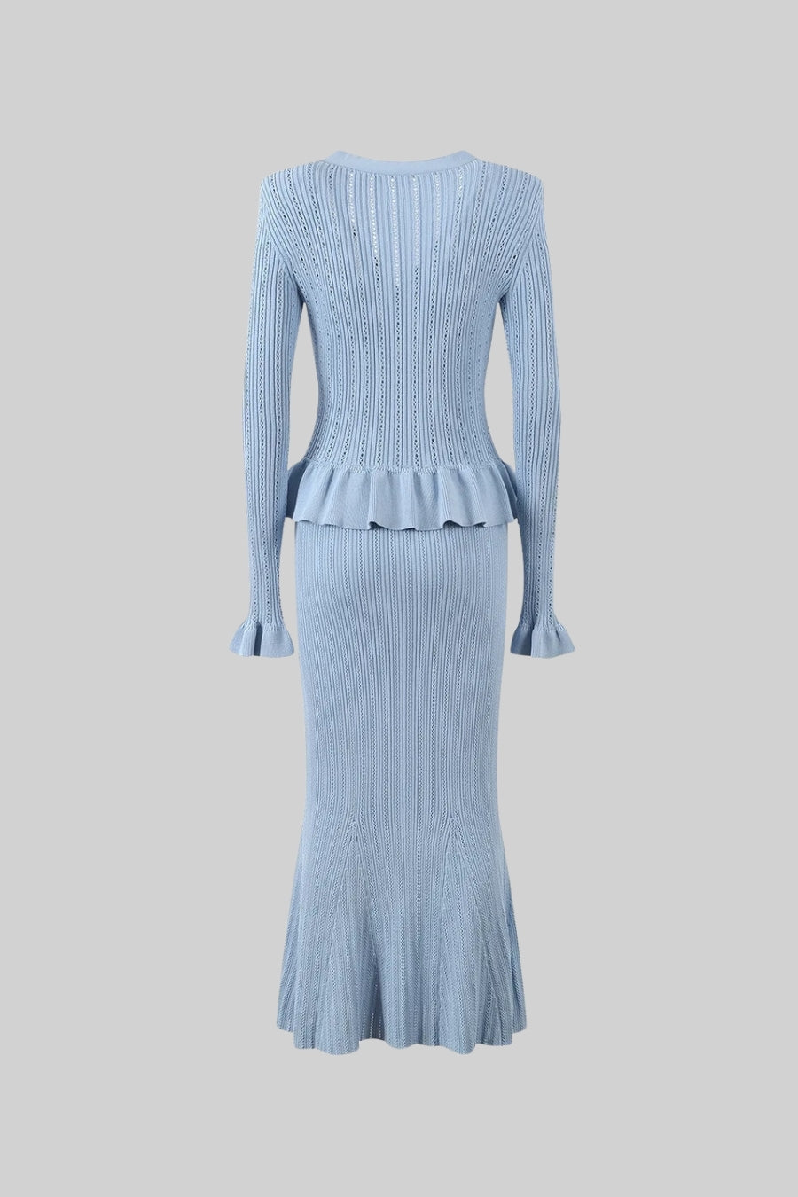 Ensemble assorti en maille : Veste à volants & Jupe évasée - Baby Blue