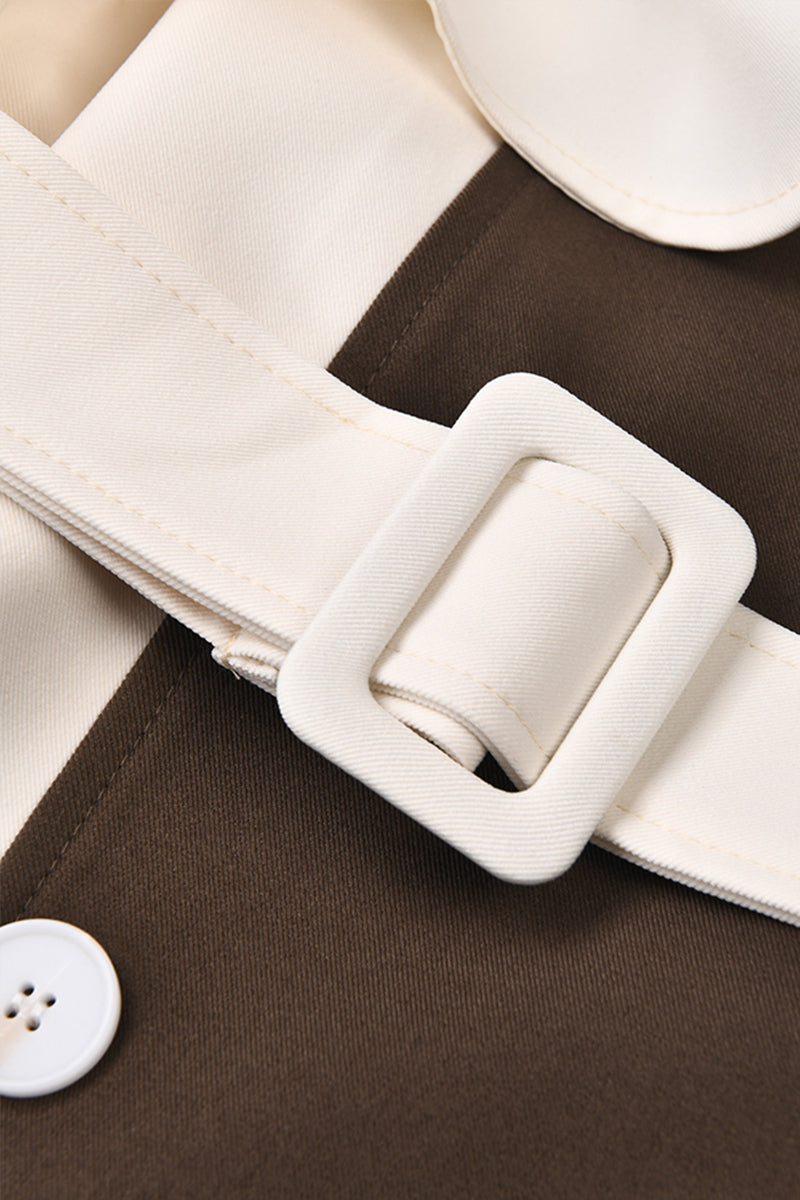 Trench-coat croisé bicolore - Crème & Marron