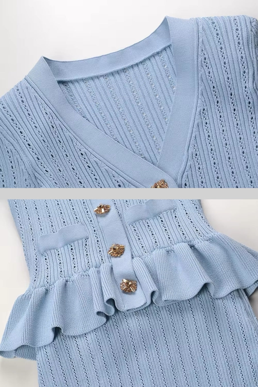 Ensemble assorti en maille : Veste à volants & Jupe évasée - Baby Blue