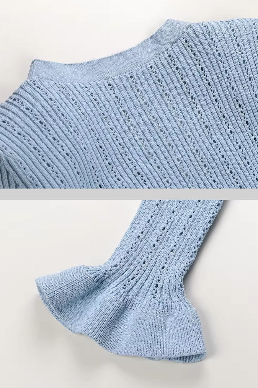 Ensemble assorti en maille : Veste à volants & Jupe évasée - Baby Blue