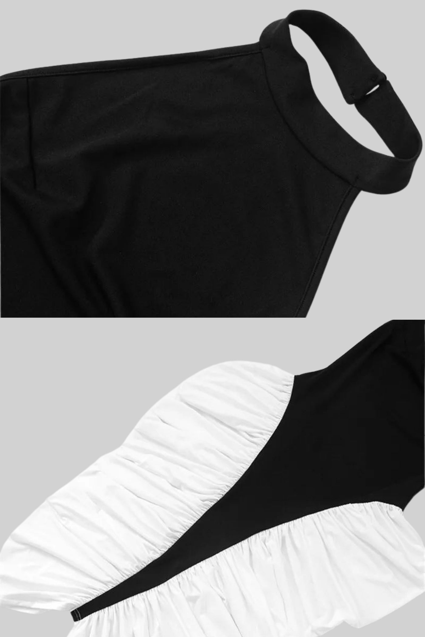 Robe midi drapée bicolore à col halter – Noir et blanc