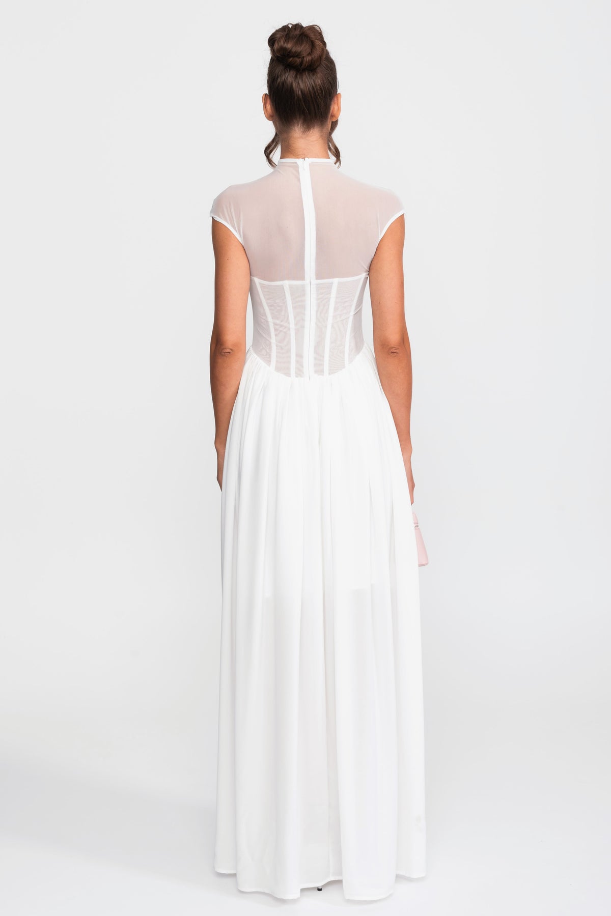 Robe longue corset transparente avec manches cap - Blanc