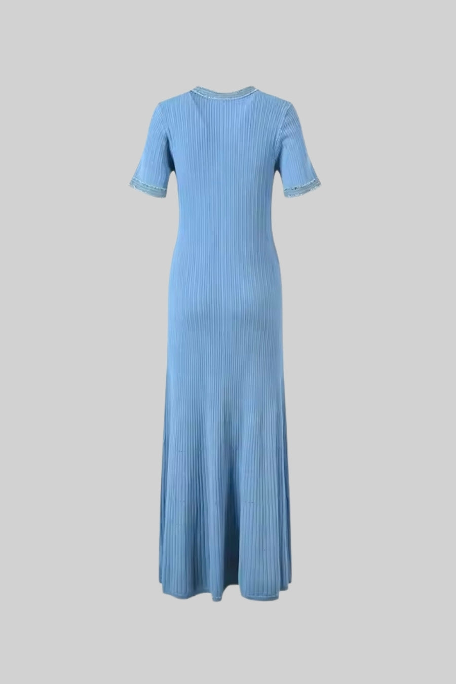 Robe longue en maille côtelée - Bleu
