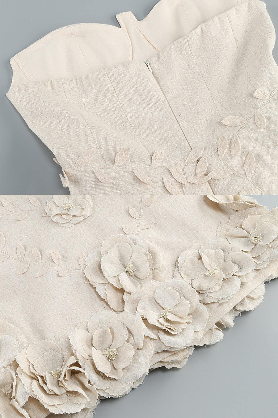 Robe Bustier avec Appliqués Floraux 3D - Ivoire