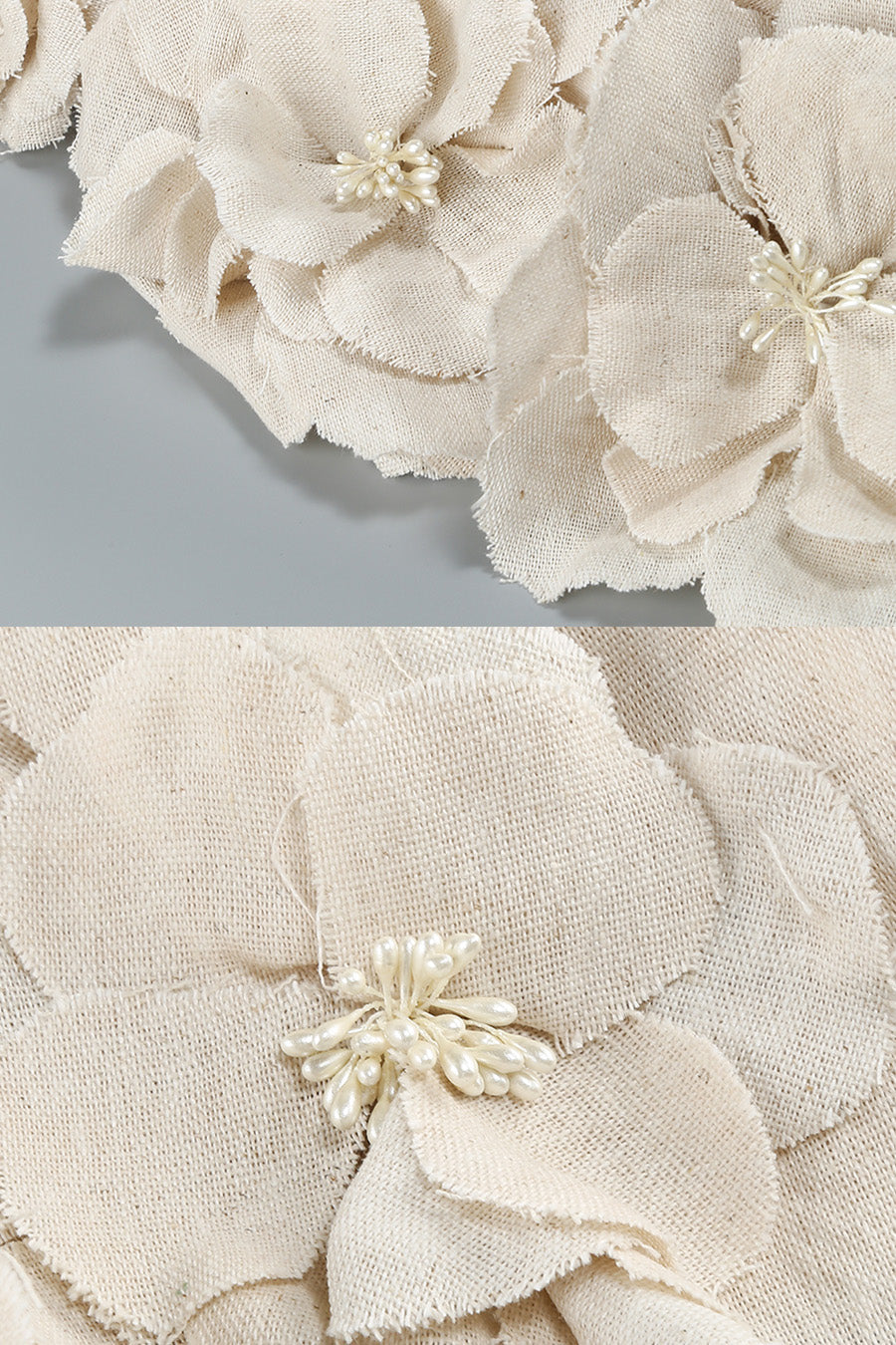 Robe Bustier avec Appliqués Floraux 3D - Ivoire