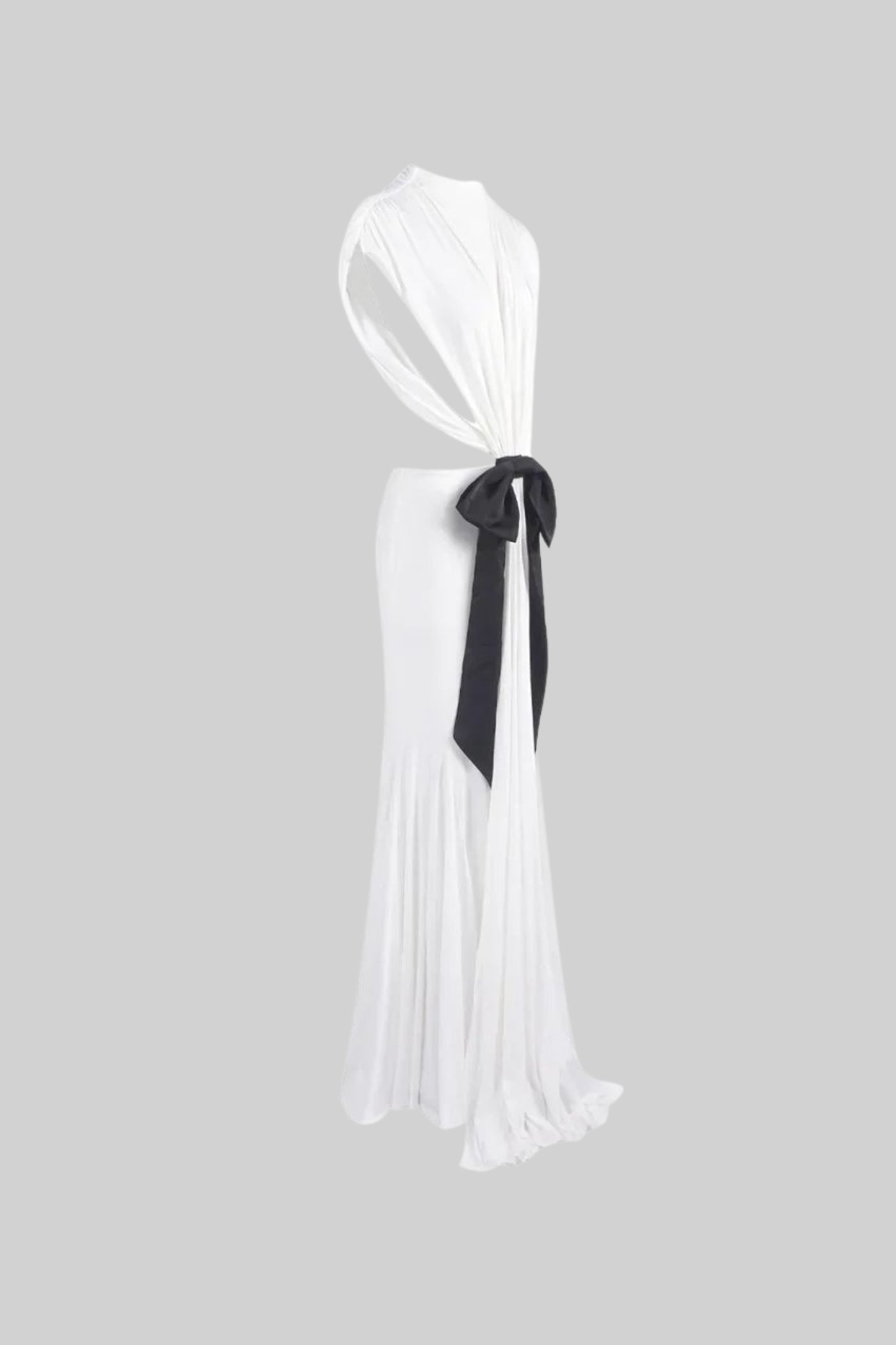 Robe drapée dos nu avec détail de nœud contrastant – Blanc