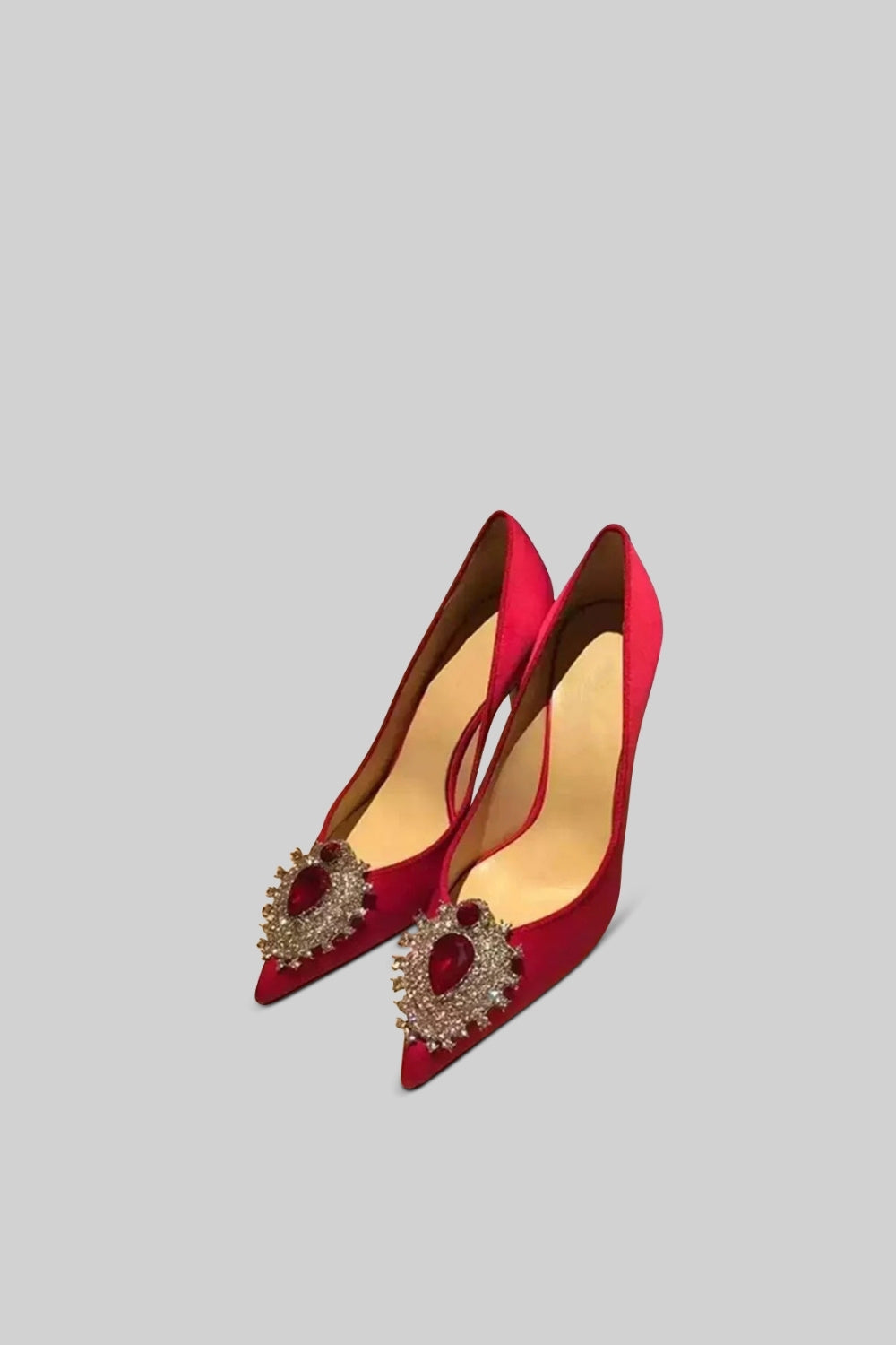 Escarpin en satin avec détail diamant - Rouge