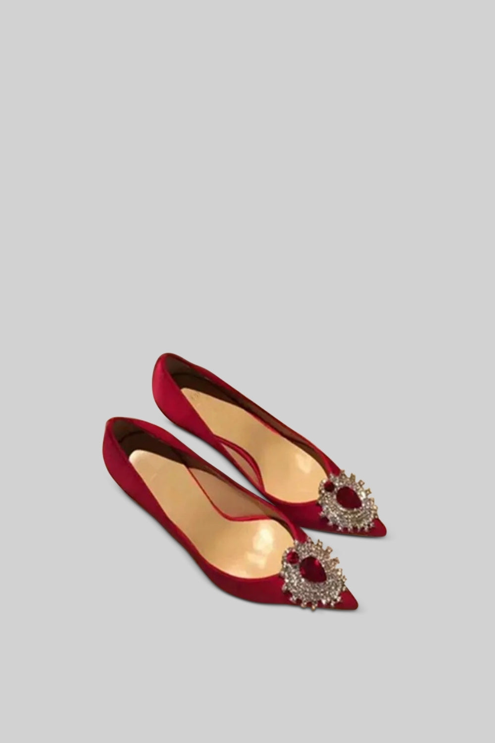 Escarpin en satin avec détail diamant - Rouge