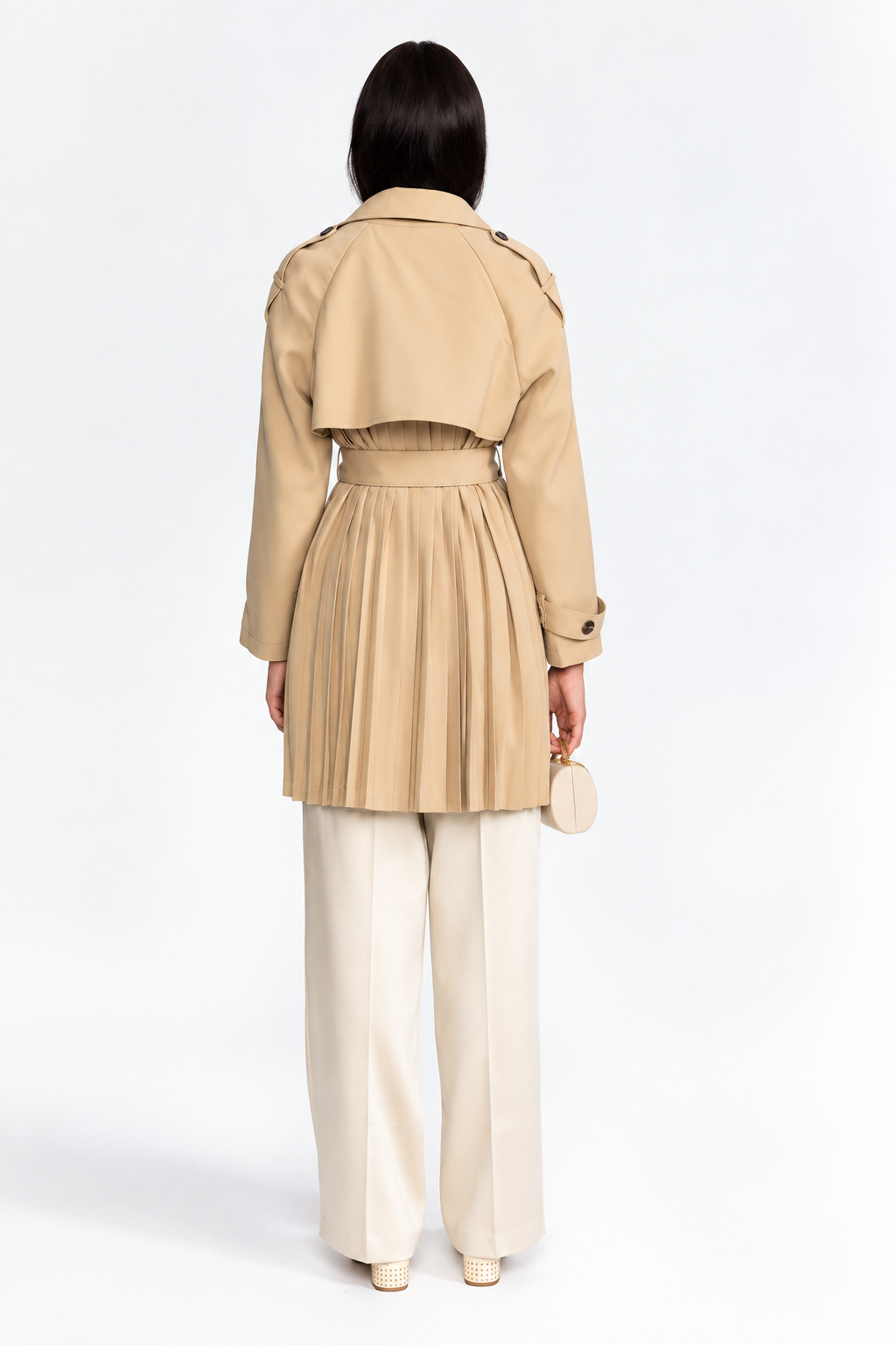 Trench-coat plissé au dos avec ceinture - kaki