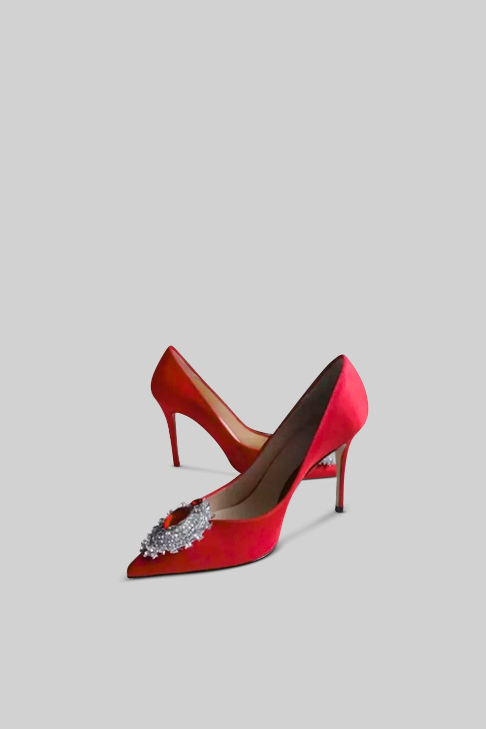 Escarpin en satin avec détail diamant - Rouge