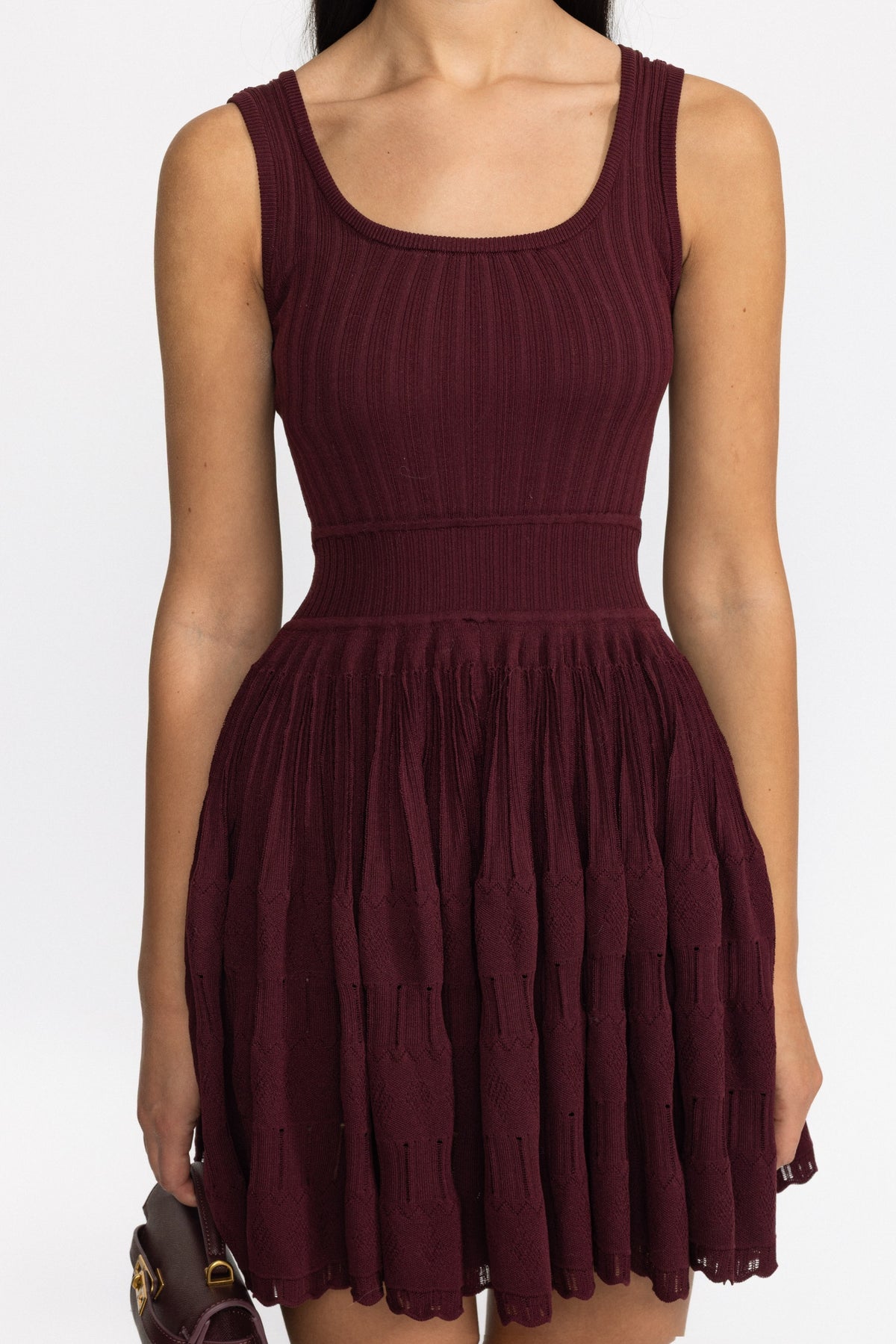 Robe mini patineuse en maille pointelle - bordeaux