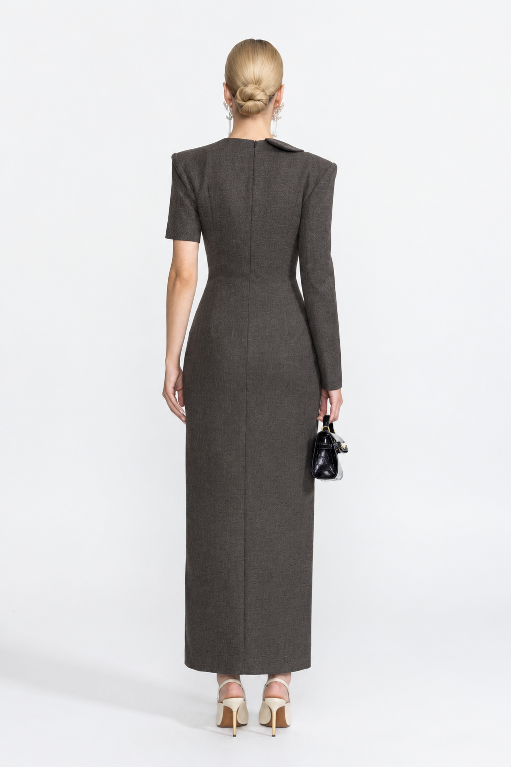 Lace Bustier Asymmetric Blazer Maxi Dress - Charcoal